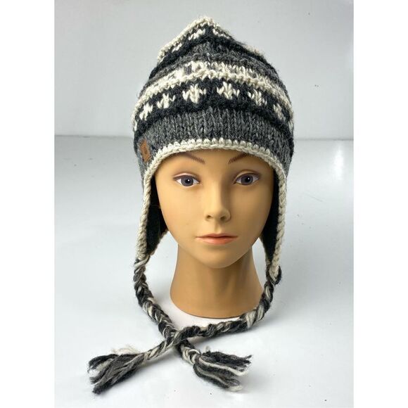 The Viking Fleece Lined 100% New Zealand Wool Earflap Beanie Made In Nepal Gray - Picture 1 of 7